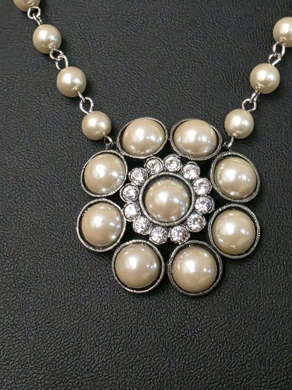 Champagne Pearl Cluster Pendant Necklace - Faux Pearls